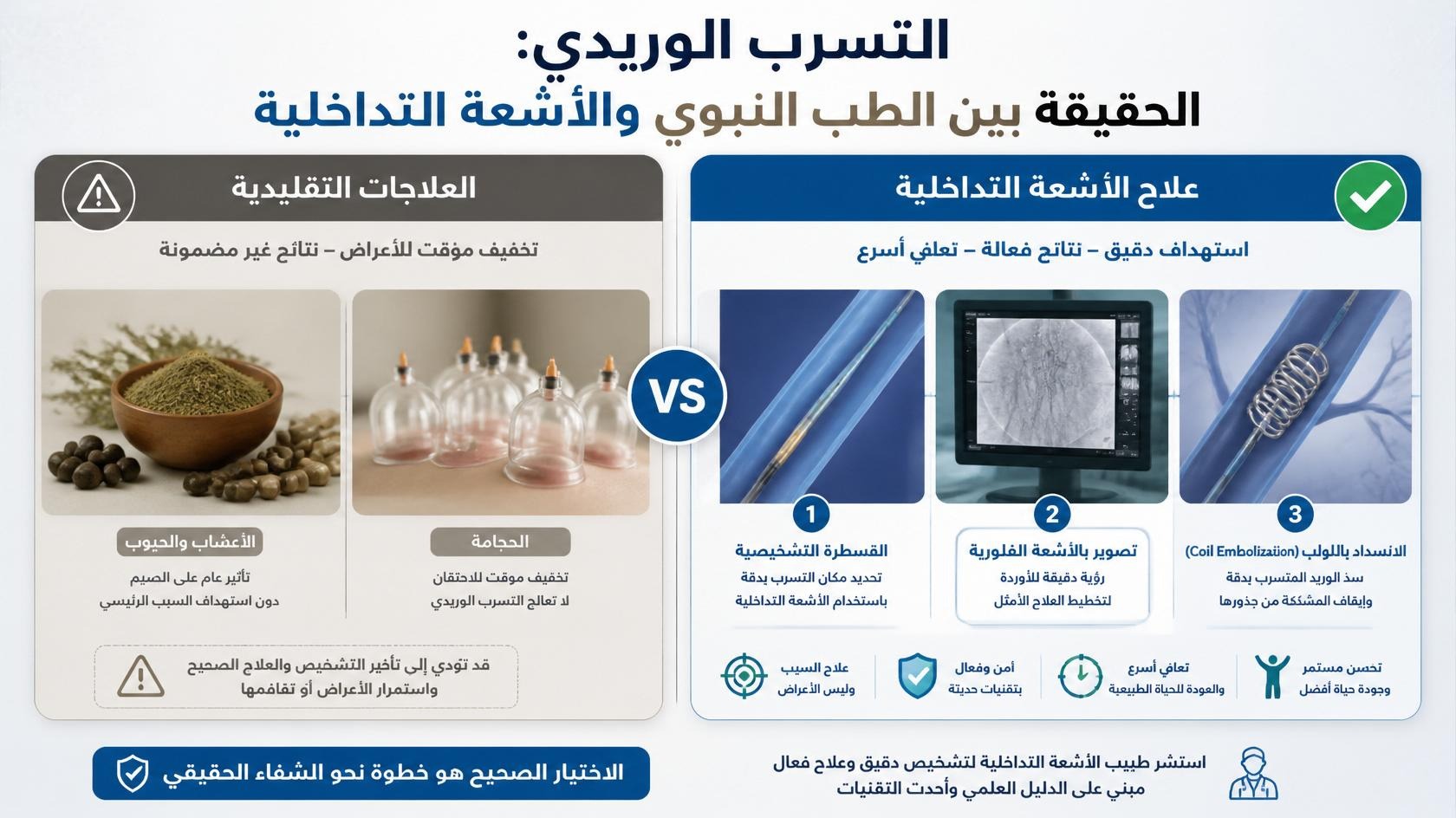 علاج التسرب الوريدي بالطب النبوي: هل يفيد فعلاً أم يؤخر العلاج الصحيح؟